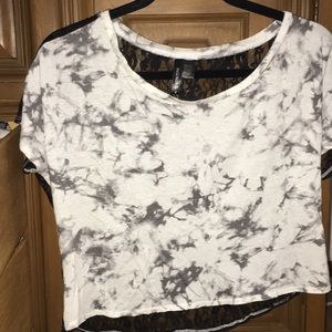 Marble Design Flower Lace Back Tee Shirt
